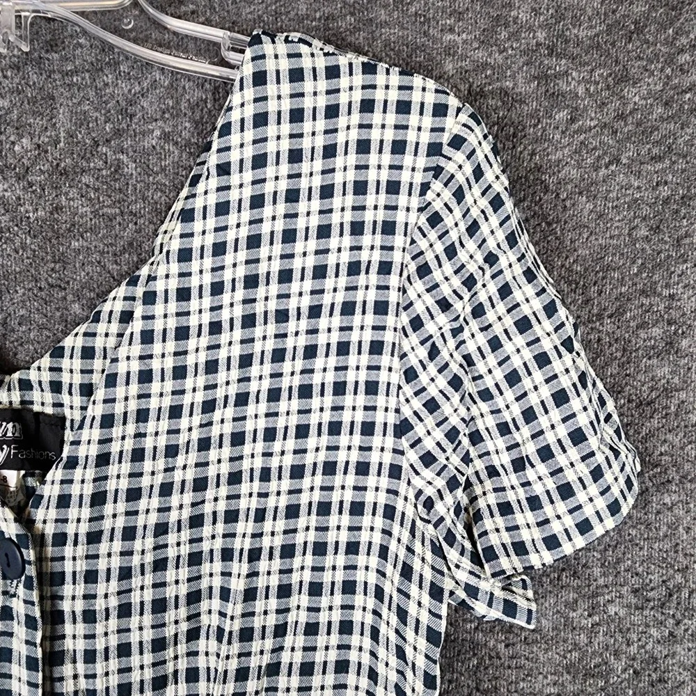 Dawn Joy Dress Womens 7-8 Vintage 4843 Navy Blue Gingham Button Front EUC